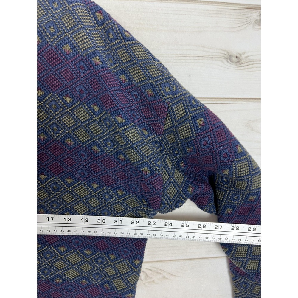 Vintage Claiborne Sweater Mens Medium Blue Geometric Knit Cardigan Australia 90s - Picture 4 of 7